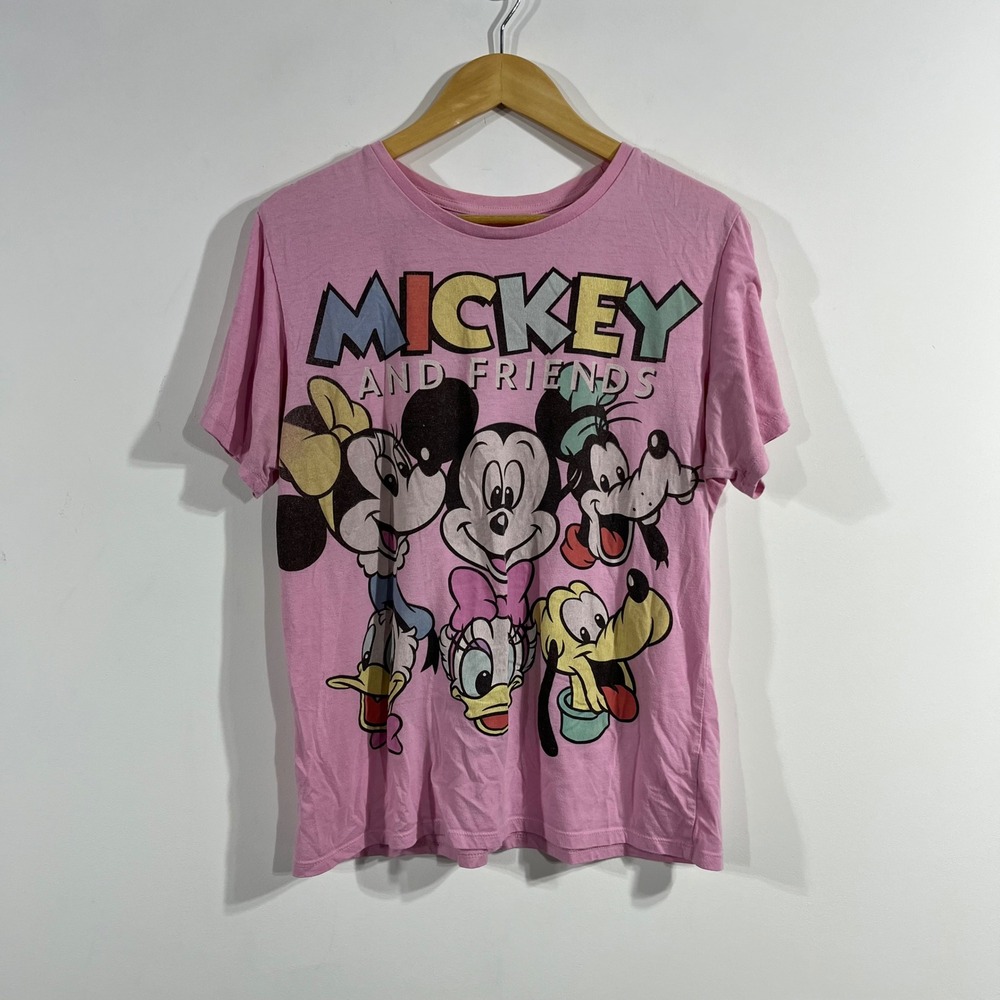 VTG Disney Mickey Friends Pink Graphic T-Shirt Crewneck Womens Medium 90s 80s